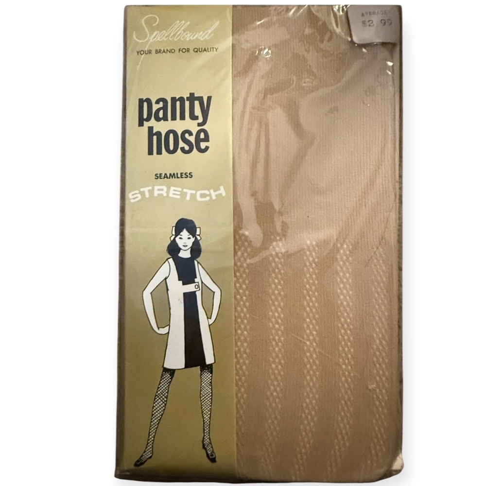 1960โs Mod Textured Pantyhose in Nude/Tan, Vintage Net Stockingsโ Tights, NEW